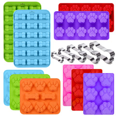 Set of 15-Dog Treat Molds SiliconeDog Paw and Bone Silicone MoldsNon-Stick Food Grade Silicone Molds for frozen treats Baking Mold for Jelly Candy ChocolateIce Cube Dog Snack Biscuits