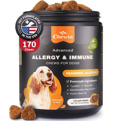 Dog Allergy Relief Chews - Itch Relief for Dogs - Dog Allergy Chews - US Formulated Dog Itching Skin Relief with Salmon Oil - Anti Itch Immune Health Seasonal Allergies & Hot Spots Support Treats