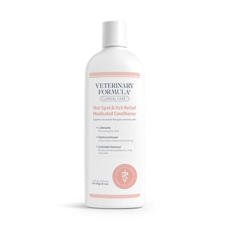 Veterinary Formula Clinical Care Hot Spot & Itch Relief Cat & Dog Medicated Conditioner 16 oz – Oatmeal Conditions Skin for a Lustrous Coat Formulated to Help Alleviate Itchy Skin