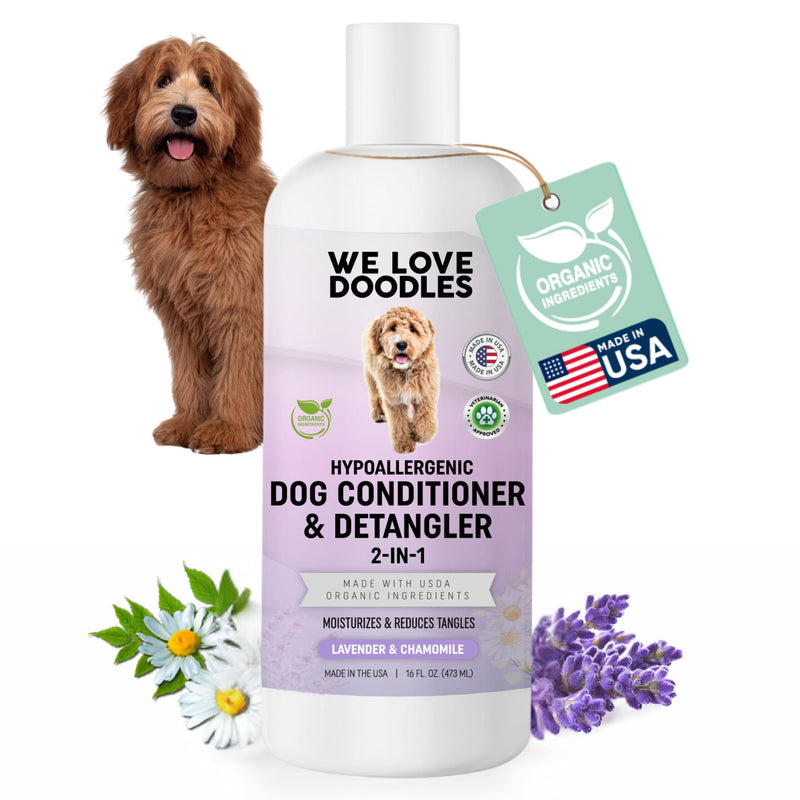 USDA Organic Dog Conditioner & Detangler 2-in-1 Conditioner for Allergies & Itching Made in USA Lotion Treatment for Dogs Perfect for Poodles Doodles & Goldendoodles 16oz [We Love Doodles]