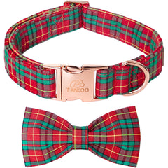 Tunkoo Christmas Dog Collar with Bowtie Red Plaid Pet Collar Super Pretty Small Medium Large Scottish Adjustable Dog Collars S