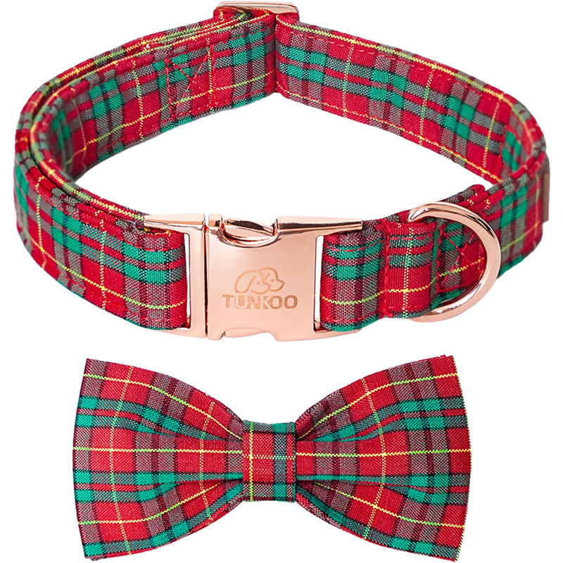 Tunkoo Christmas Dog Collar with Bowtie Red Plaid Pet Collar Super Pretty Small Medium Large Scottish Adjustable Dog Collars S