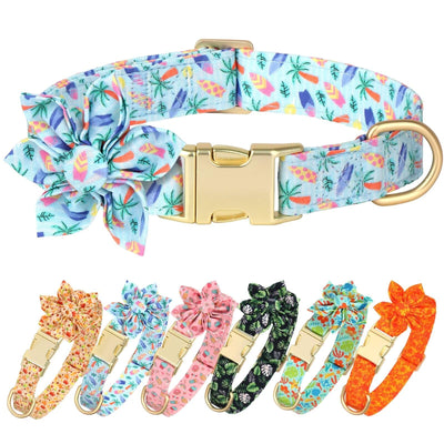 Beirui Cute Girl Dog Collars for Female Dogs Summer Dog Collar with Flower Soft Floral Pet Collars for Small Medium Large Dogs(Coconut TreeM)