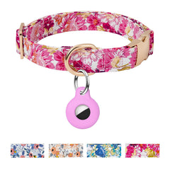 AirTag Dog CollarAdjustable Dog Collars with AirTag HolderCute Puppy Collars with Metal Buckle Soft Padded Blue Flower Patterns Pet Collar for Small Medium Large Dogs